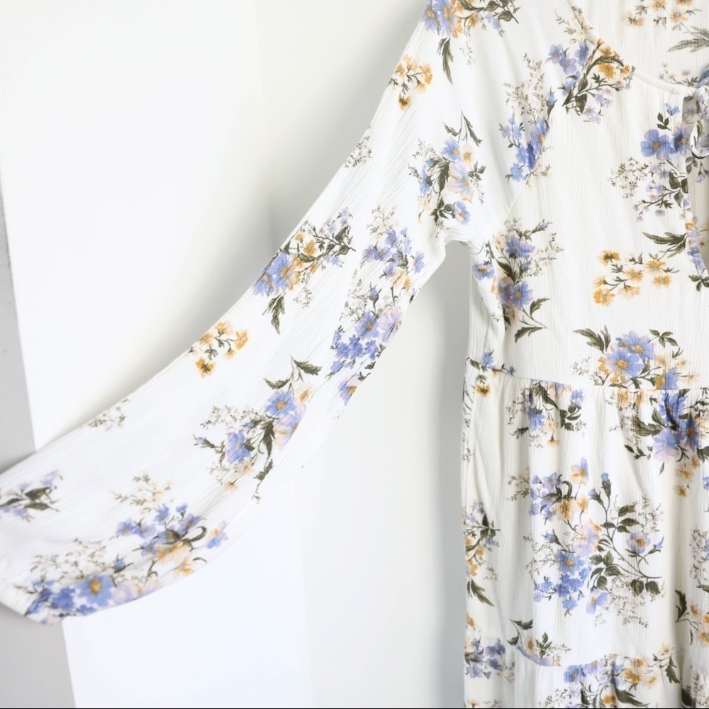 American Eagle AEO white floral print dress bohemian tall peasant long sleeve M - Picture 7 of 11